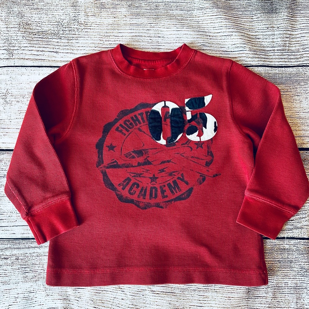 Gymboree Dark Red Navy Ribbed Knit Fighter Jet Top Boy’s Sz 4